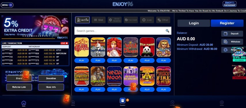 Register at Enjoy96 casino and start playing today